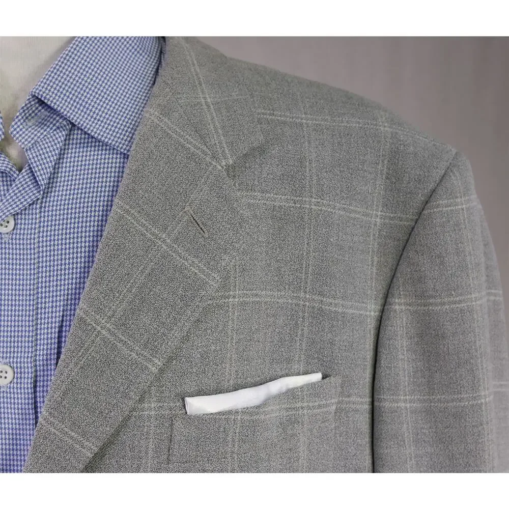 Armani Collezioni Gray Knit Windowpane Wool Silk 3-Btn Sportcoat Blazer 44R